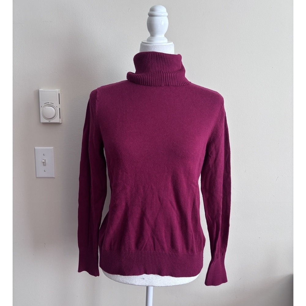 LL Bean Womens XS Cotton Cashmere Turtleneck Sweater Cran Red Cottage Coastal